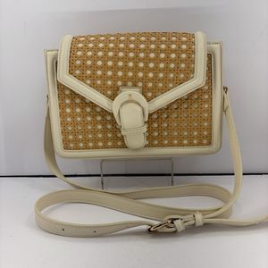 Madison West Jolene‎ Tan Crossbody Purse Bag Woven Rattan Cane Detail